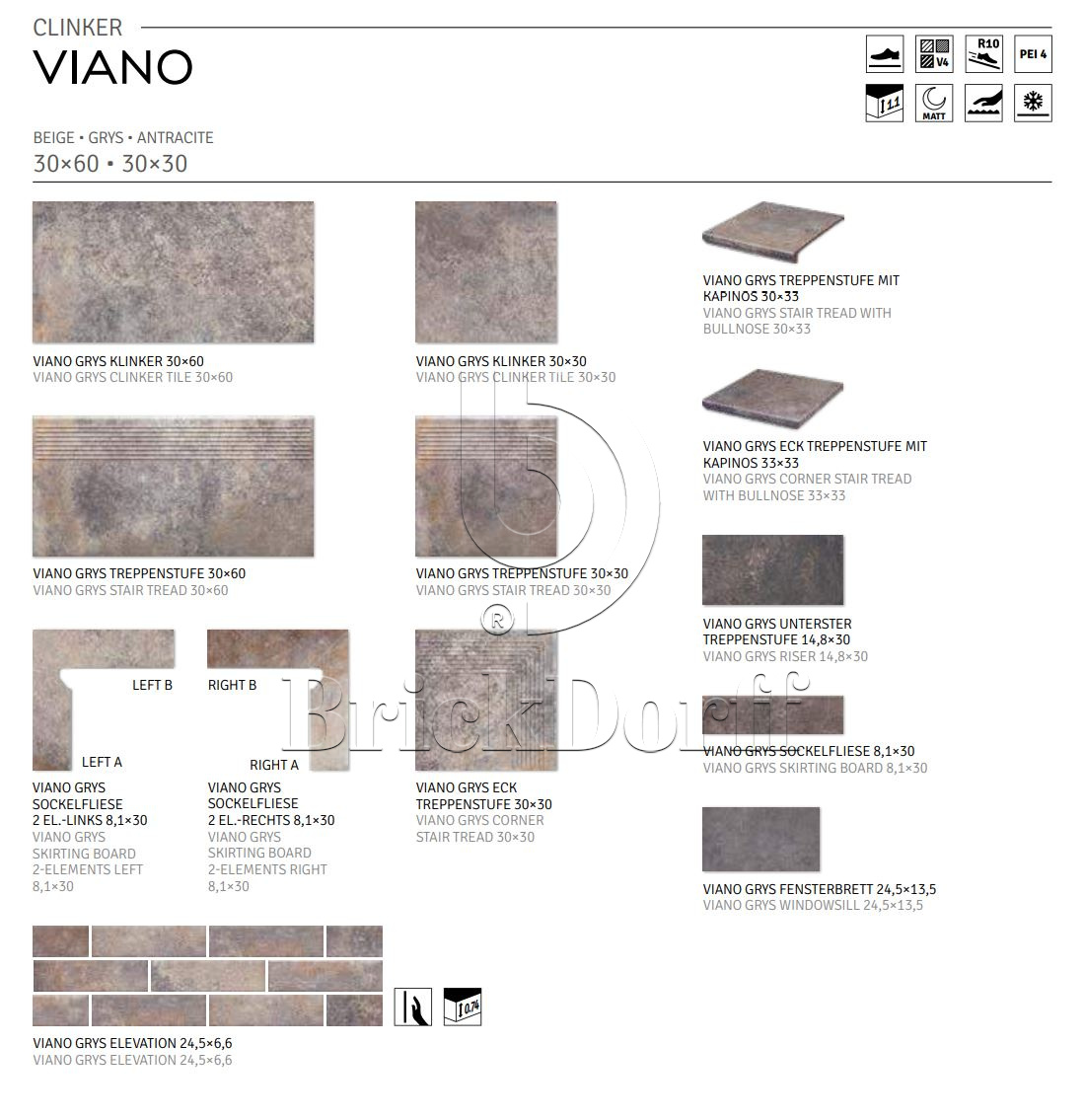 Клинкерная плитка Viano Grys 600*300*8,5 мм – для улицы, террасы, крыльца, лестницы, морозостойкая