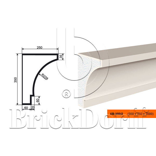 КАРНИЗ для Фасада и Интерьера - лепнина, декор из пенополистирола КВ-350/2 350*250*2000 мм