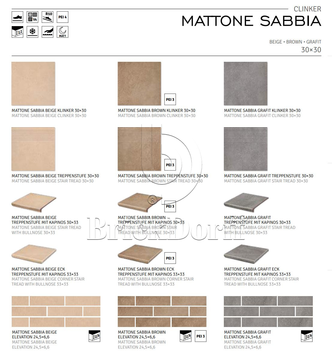 Mattone Sabbia Beige 245X66х7,4 мм Клинкерная фасадная плитка под кирпич облицовочная, бежевая