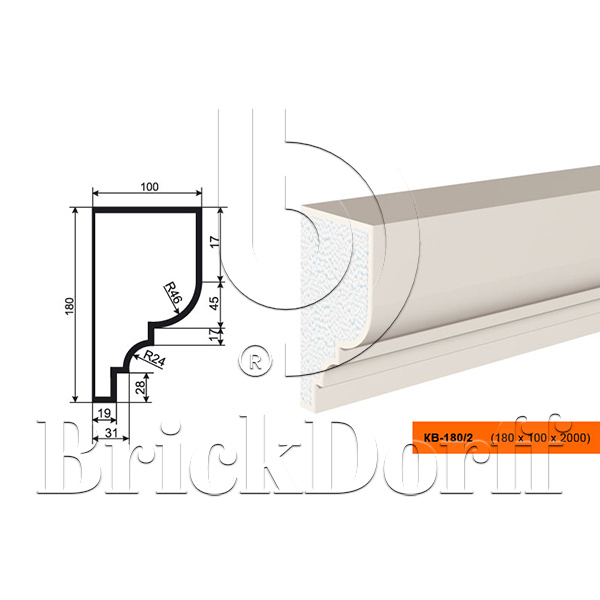 КАРНИЗ для Фасада и Интерьера - лепнина, декор из пенополистирола КВ-180/2 (КС-104) 180*100*2000 мм