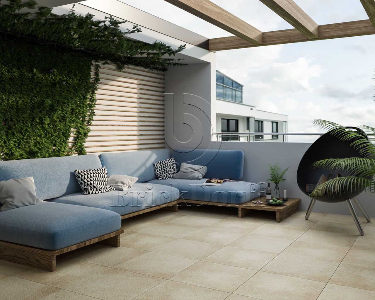 Terrace Beige 20 мм тротуарная плитка уличная, противоскользящая, керамогранитная 595*595*20 мм Paradyz