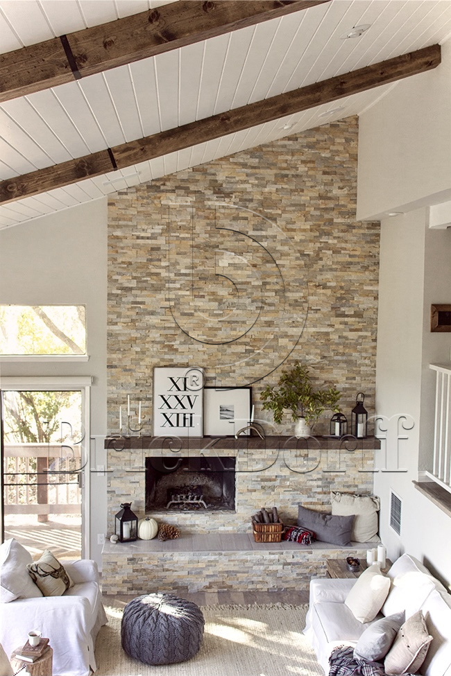 Сланец Бежевый-014 600*150*10-20 мм, натуральный камень для фасада и интерьера BD