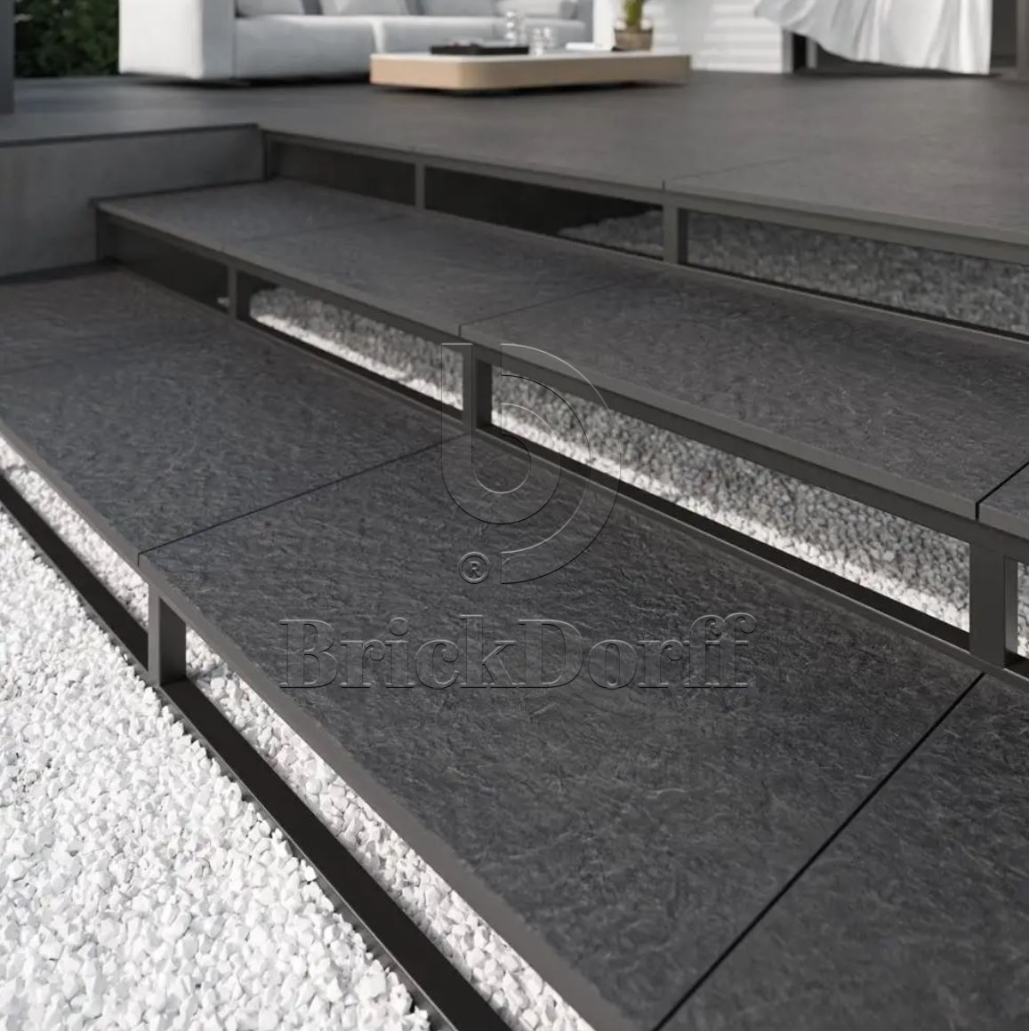 Minster Black Gres 595*895*20 мм тротуарная плитка уличная, противоскользящая, керамогранитная Paradyz