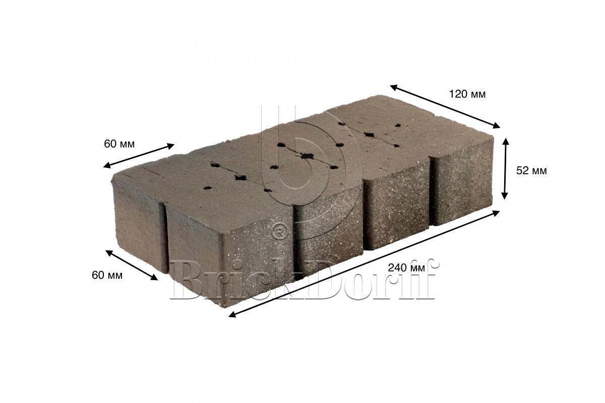 Красная тротуарная плитка/брусчатка клинкерная , мозаика с фаской (делится на 8 частей 60х60х52) 240*120*52 мм, пятый элемент