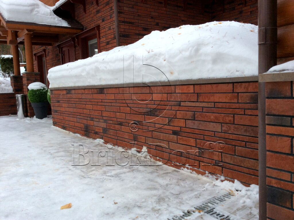 Клинкерная фасадная плитка облицовочная под кирпич Stroeher (Штроер) Zeitlos 353 eisenrost рельефная, 400*35*14 мм