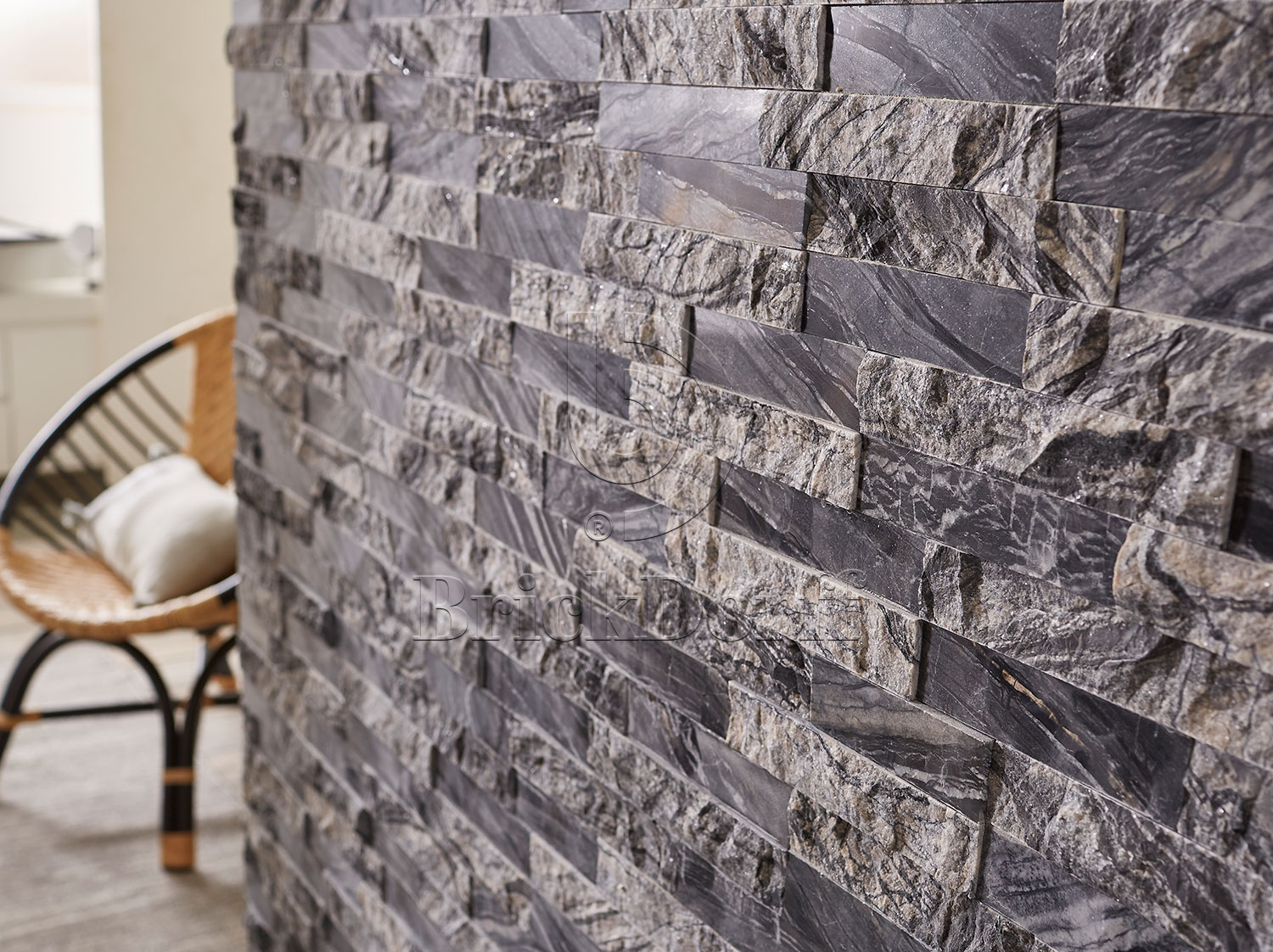 Мрамор Серый графит 600*150*10-25 мм, натуральный камень для интерьера и фасада BD