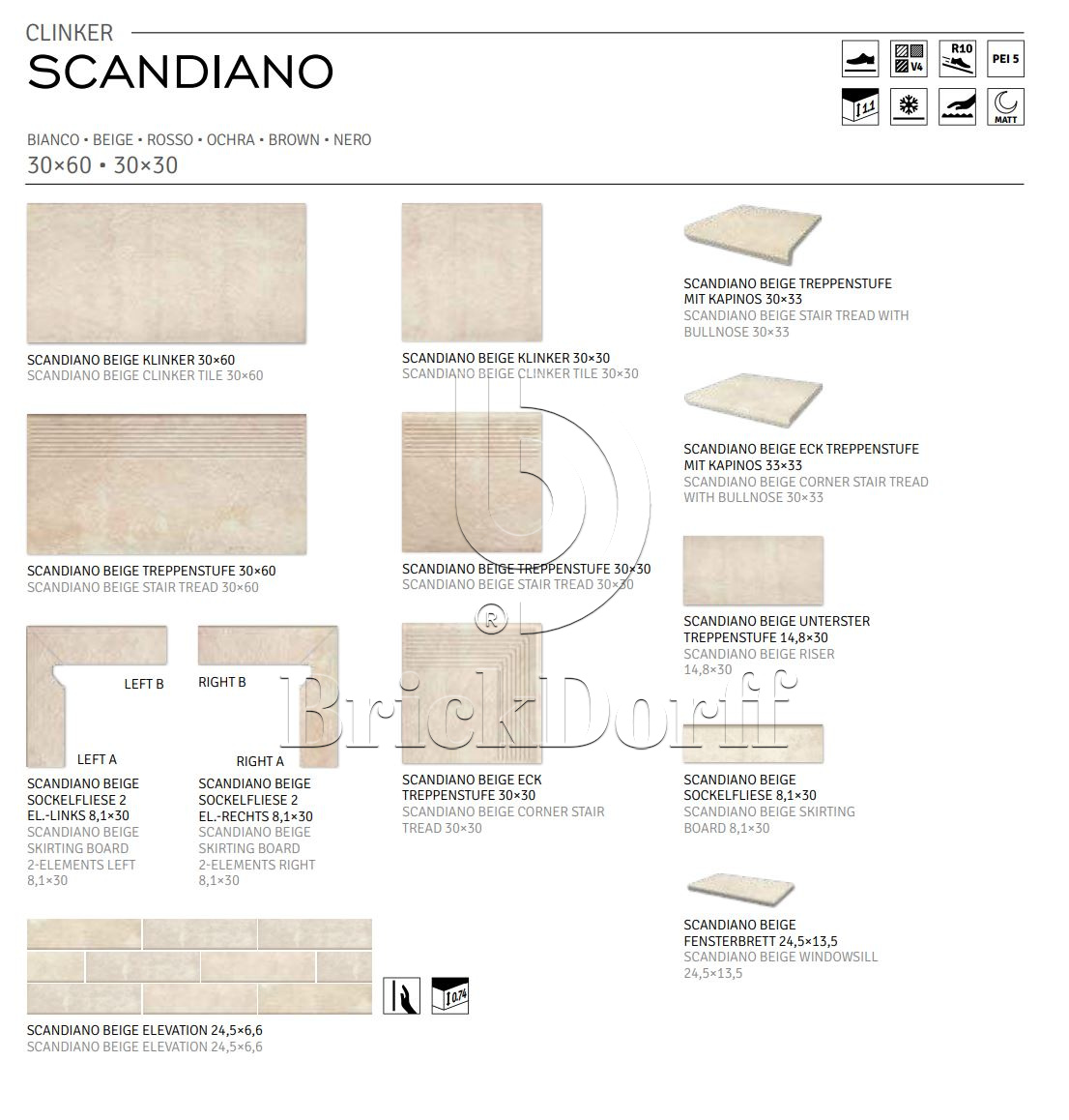 Scandiano Beige ступень флорентинер противоскользящая с капиносом, бежевая 330x300x11 мм