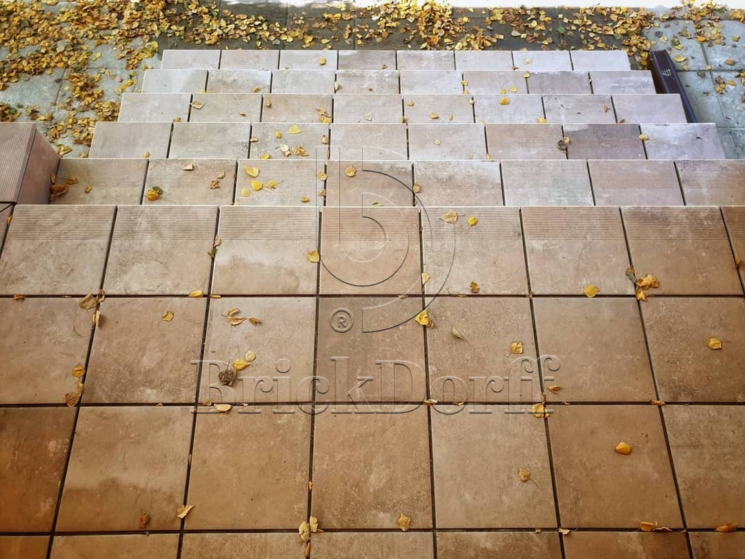 Scandiano Ochra клинкерная ступень с насечками противоскользящая 300x300x11 мм