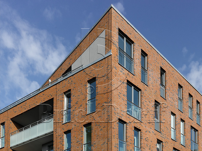 Клинкерная фасадная плитка облицовочная под кирпич Stroeher (Штроер) Zeitlos 353 eisenrost рельефная, 400*35*14 мм