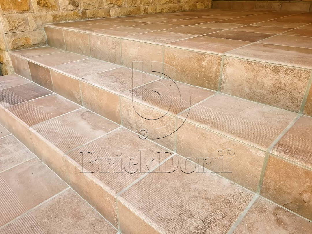 Scandiano Ochra клинкерная ступень с насечками противоскользящая 300x300x11 мм