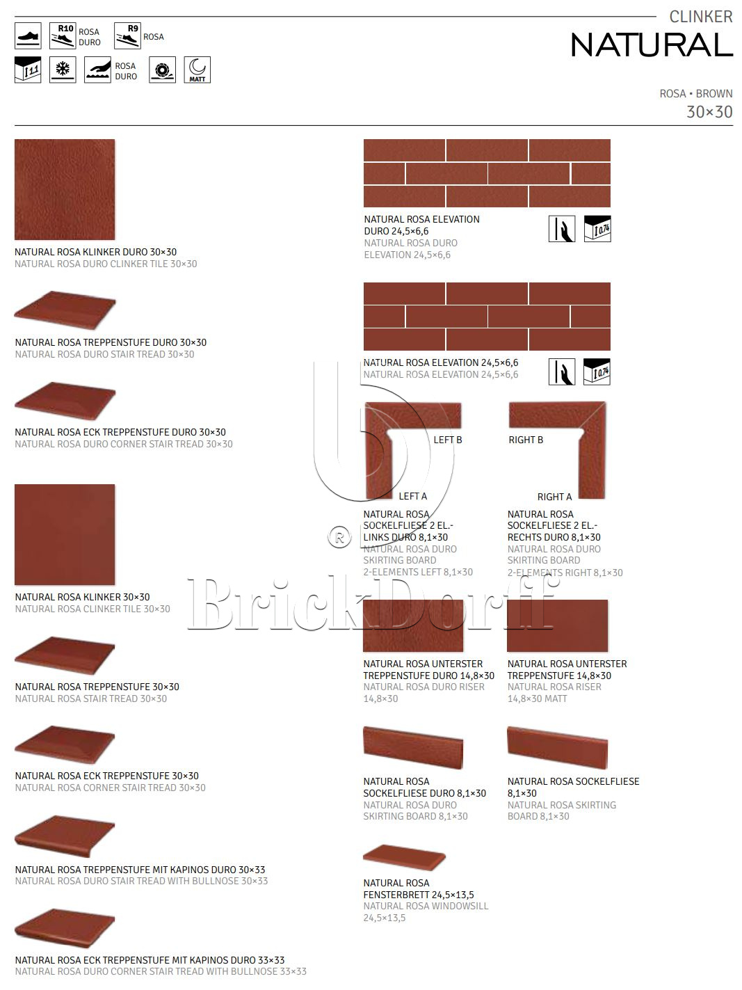 NATURAL ROSA DURO 245X66х7,4 мм Клинкерная фасадная плитка под кирпич облицовочная терракотовая