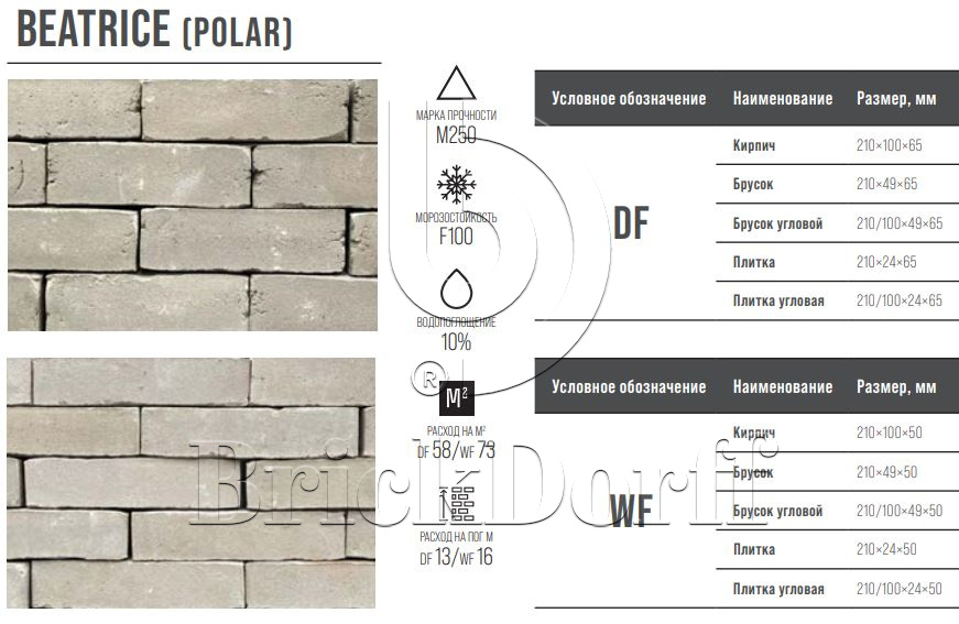 BEATRICE (POLAR)  WF 210х100х50 мм, Кирпич ручной формовки Engels baksteen