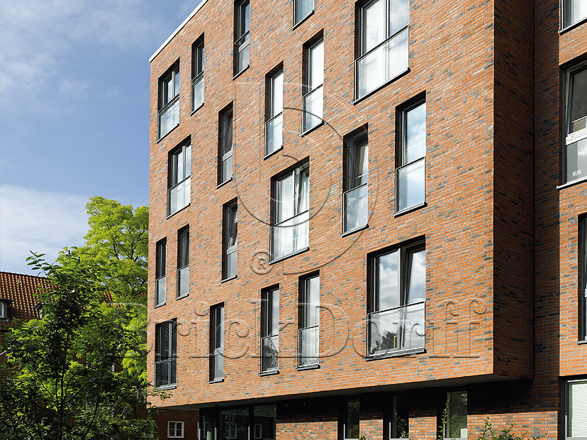 Клинкерная фасадная плитка облицовочная под кирпич Stroeher (Штроер) Zeitlos 353 eisenrost рельефная, 400*35*14 мм