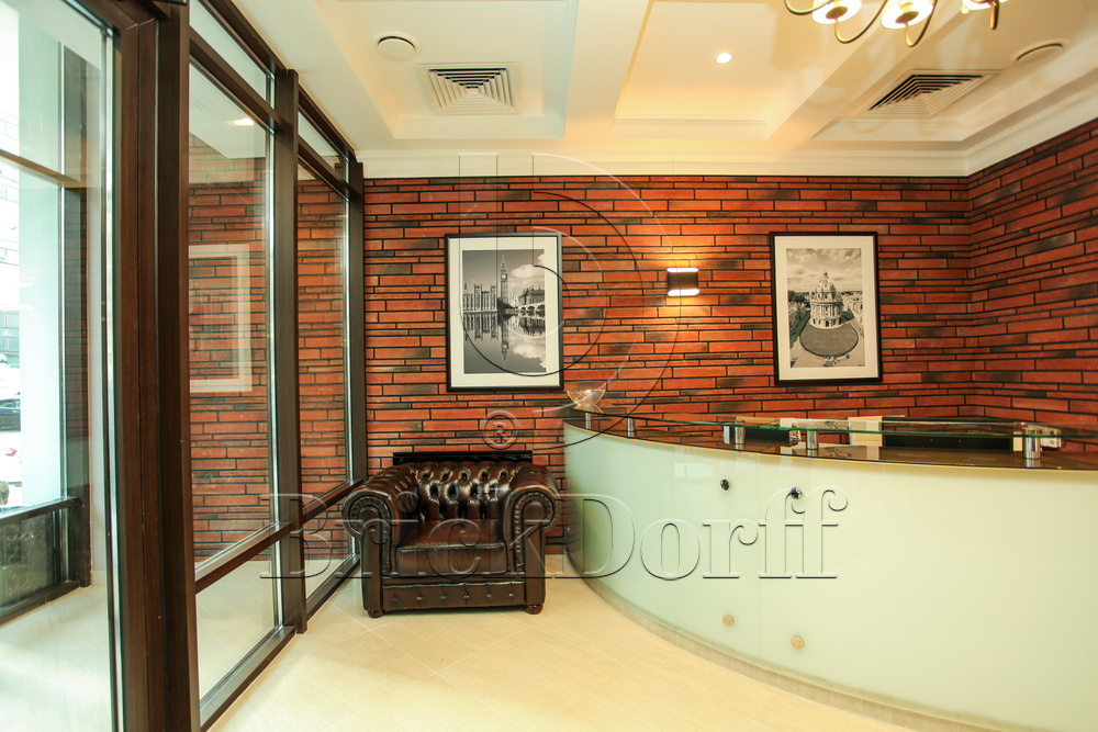 Клинкерная фасадная плитка облицовочная под кирпич Stroeher (Штроер) Zeitlos 353 eisenrost рельефная, 400*35*14 мм