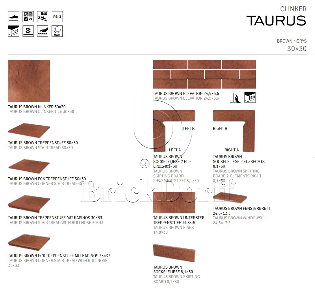 Taurus Brown 245X66х7,4 мм Клинкерная фасадная плитка под кирпич облицовочная, охра-коричневая