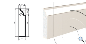 МОЛДИНГ цокольный для Фасада и Интерьера - лепнина, декор из пенополистирола ЦВ-150/1 150*35*2000 мм