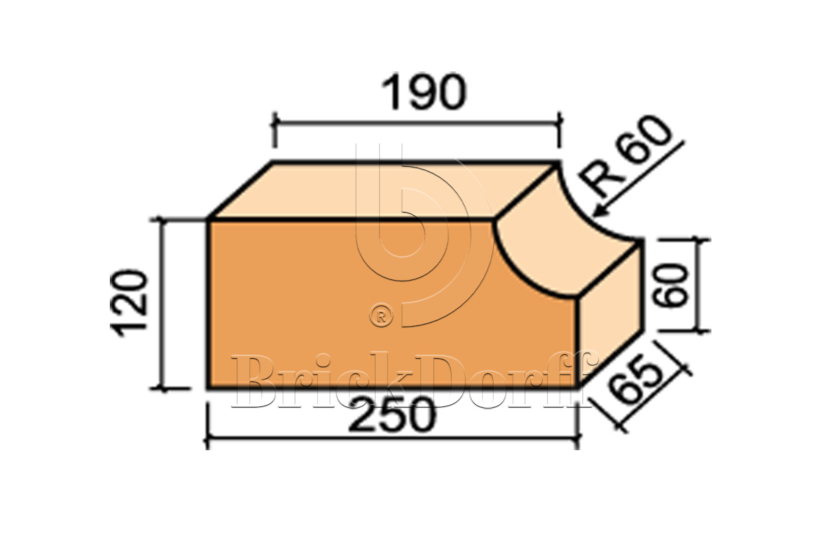 12.101113L Кирпич фигурный полнотелый красный Lode JANKA F13 гладкий, 250*120*65 мм