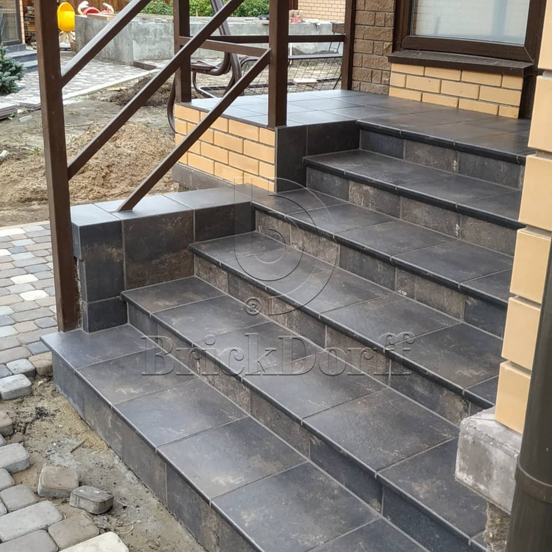 Клинкерная ступень флорентинер Scandiano Brown противоскользящая с капиносом, коричневый 330x300x11 мм