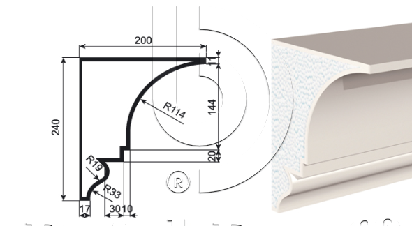 КАРНИЗ для Фасада и Интерьера - лепнина, декор из пенополистирола КВ-240/3 240*200*2000 мм