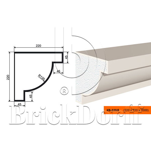КАРНИЗ для Фасада и Интерьера - лепнина, декор из пенополистирола КВ-220/5 220*220*2000 мм