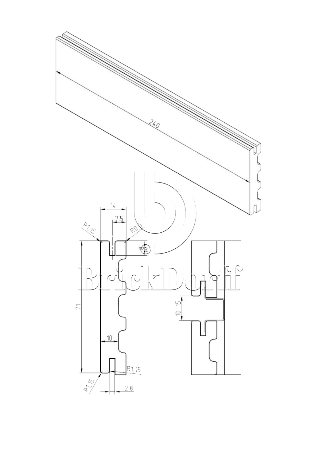 Клинкерная Плитка для Вентилируемых фасадов с расшивкой шва ABC №9017 240*71*14 мм