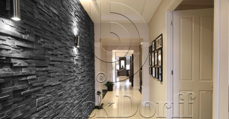 Сланец Черный-018 600*150*10-20 мм, натуральный камень для фасада и интерьера BD