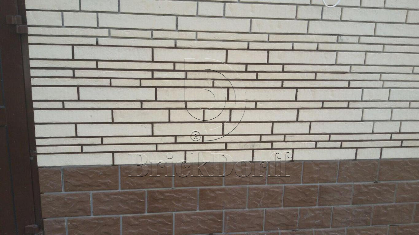 Клинкерная фасадная плитка облицовочная под кирпич Stroeher (Штроер) Zeitlos 351 kalkbrand рельефная, 400*35*14 мм