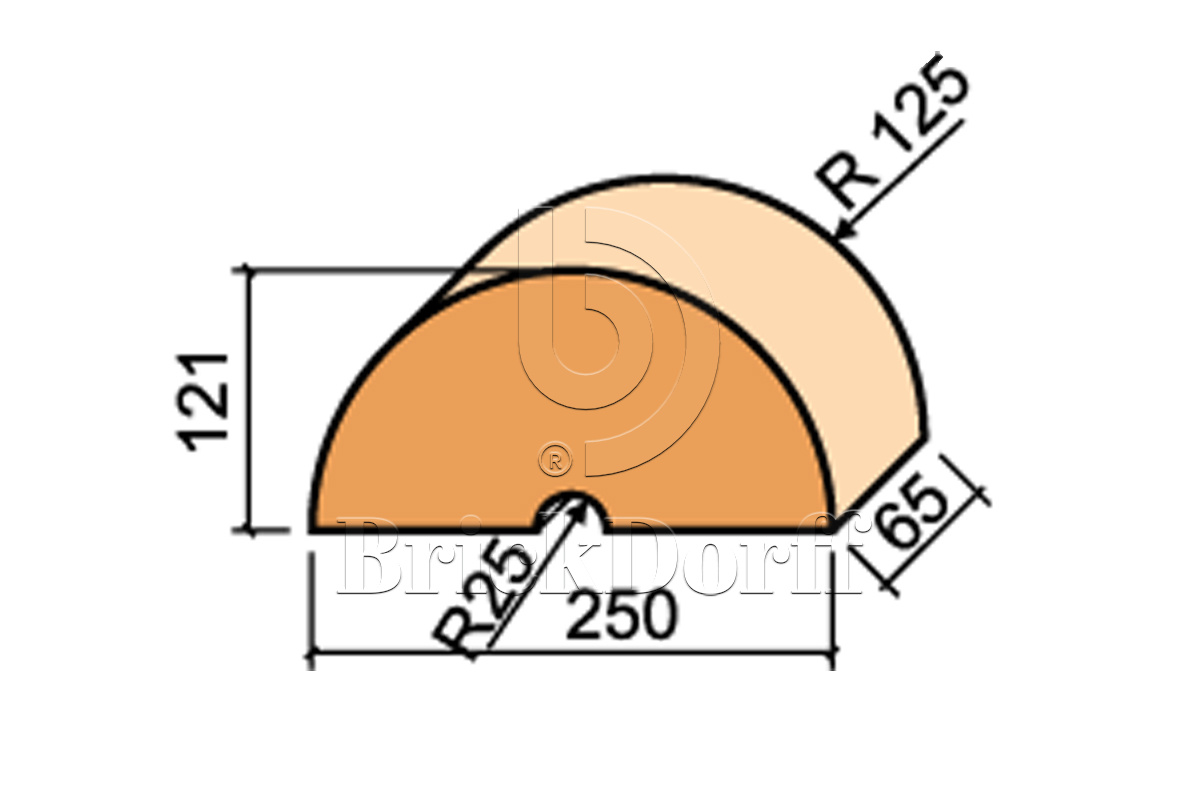 12.201130L Кирпич фигурный полнотелый коричневый (радиальный) Lode BRUNIS F30 гладкий, 250*121*65 мм