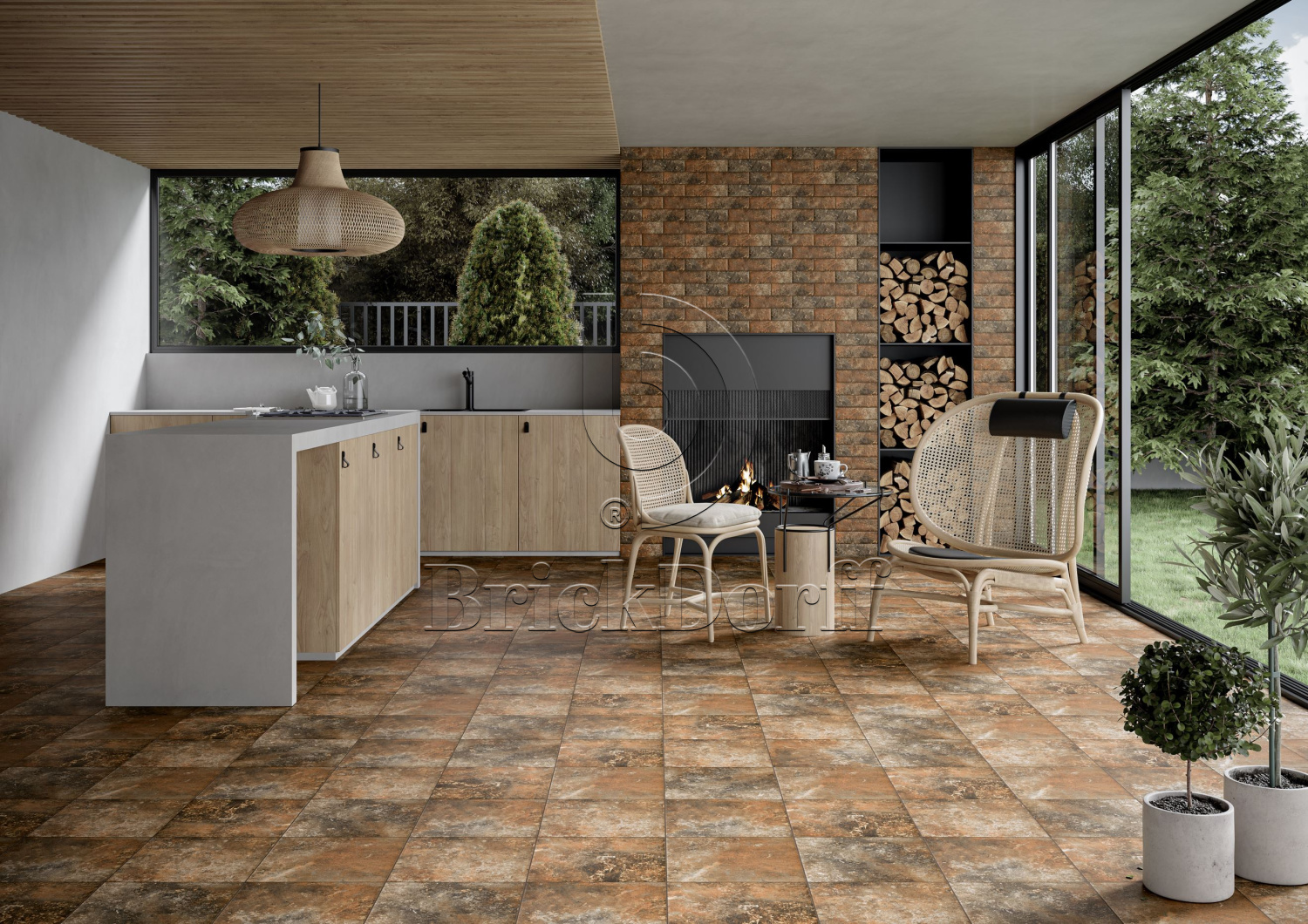 Клинкерная ступень флорентинер Arteon Brown противоскользящая с капиносом, коричневый 330x300x11 мм