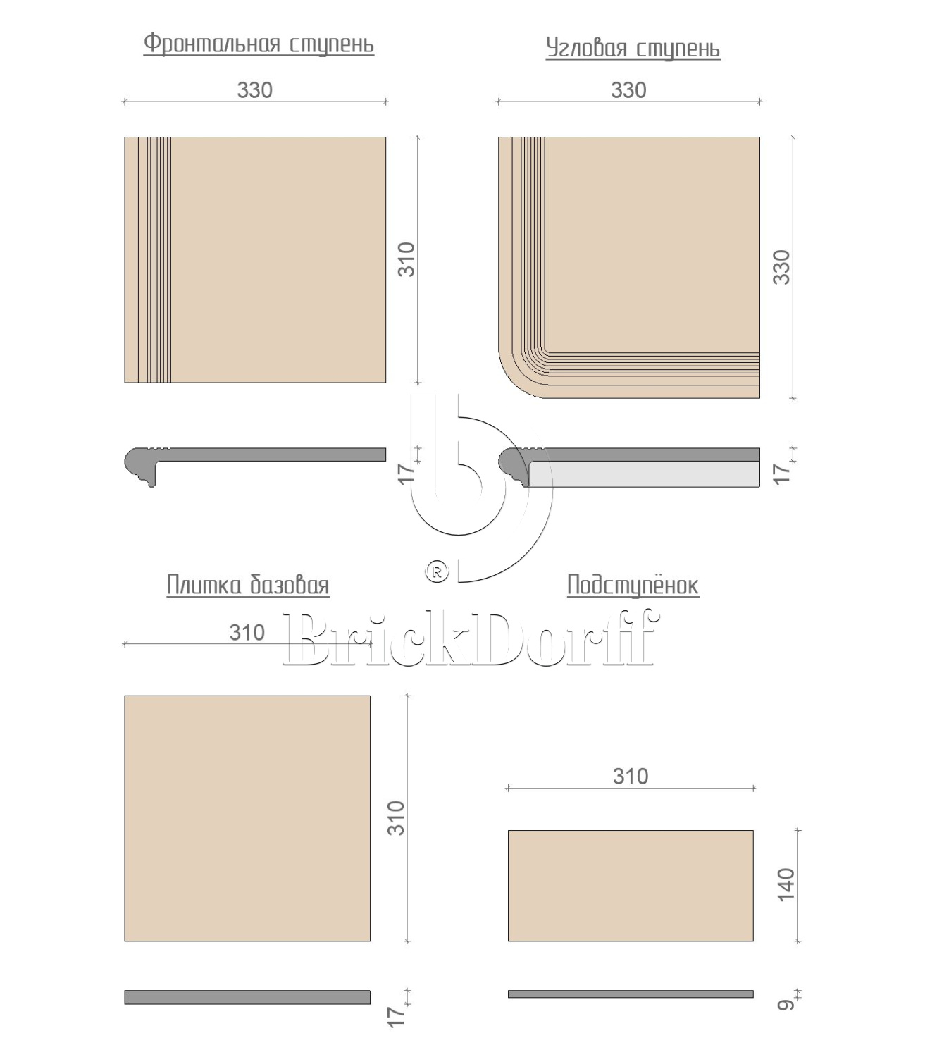 102 Плитка базовая противоскользящая уличная, серо-коричневая 310*310*17 мм