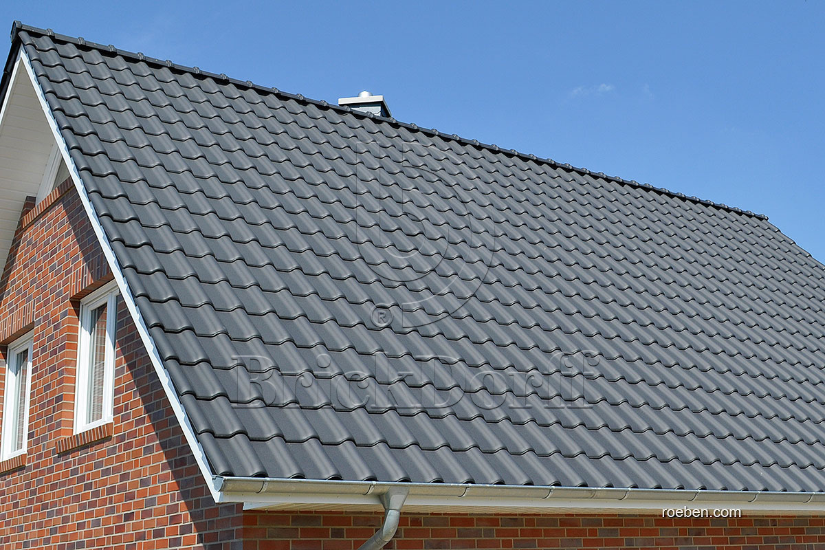 Керамическая черепица рядовая Roben MONZAplus антрацитовый серый ангоб