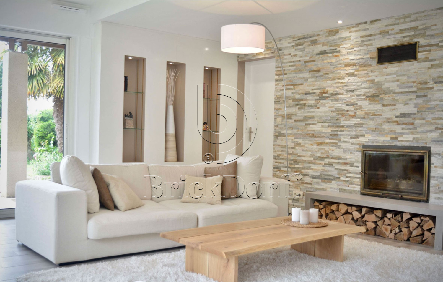 Сланец Бежевый-014 600*150*10-20 мм, натуральный камень для фасада и интерьера BD