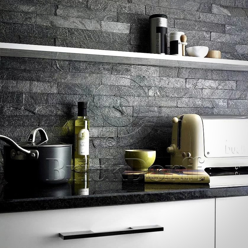 Кварцит Черный 1308H 600*150*10-20 мм, натуральный камень для интерьера и фасада BD