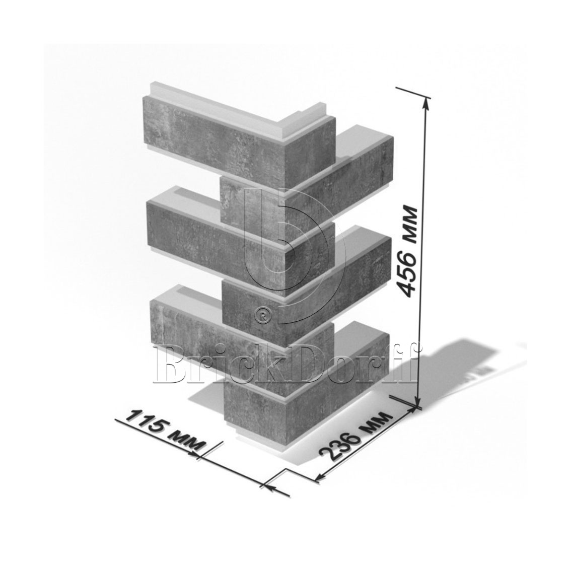 Graphite угловая фасадная термопанель из пенополистирола ППС 40 мм, 0,17м2 с клинкерной плиткой