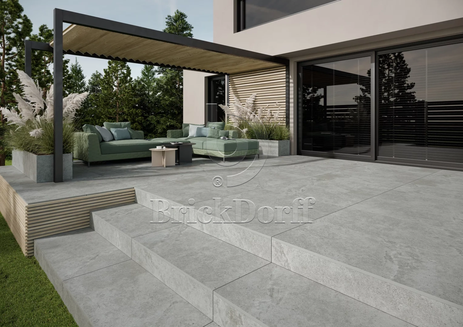 Authority Grey Gres 595*1195*20 мм тротуарная плитка уличная, противоскользящая, керамогранитная Paradyz