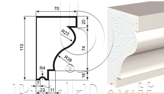 ПОДОКОННИК для Фасада и Интерьера - лепнина, декор из пенополистирола ПВ-110/3 110*70*2000 мм