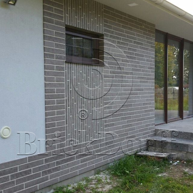 Клинкерная фасадная плитка облицовочная под кирпич Stroeher (Штроер) Zeitlos 237 austerrauch рельефная, 400*35*14 мм