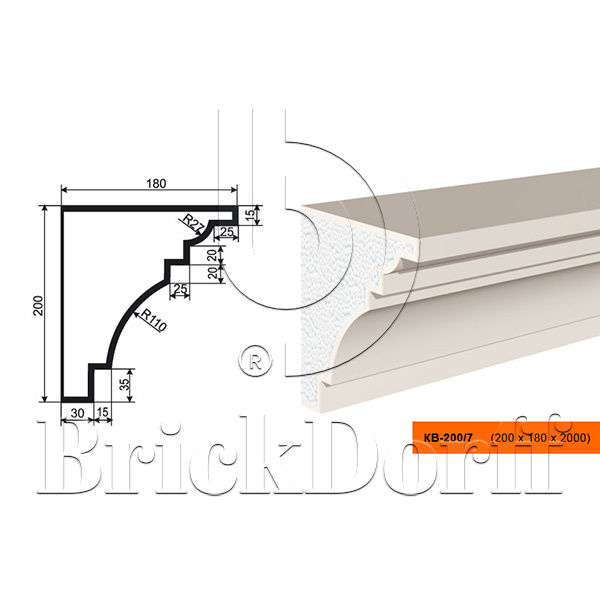 КАРНИЗ для Фасада и Интерьера - лепнина, декор из пенополистирола КВ-200/7 (КС-123) 200*180*2000 мм