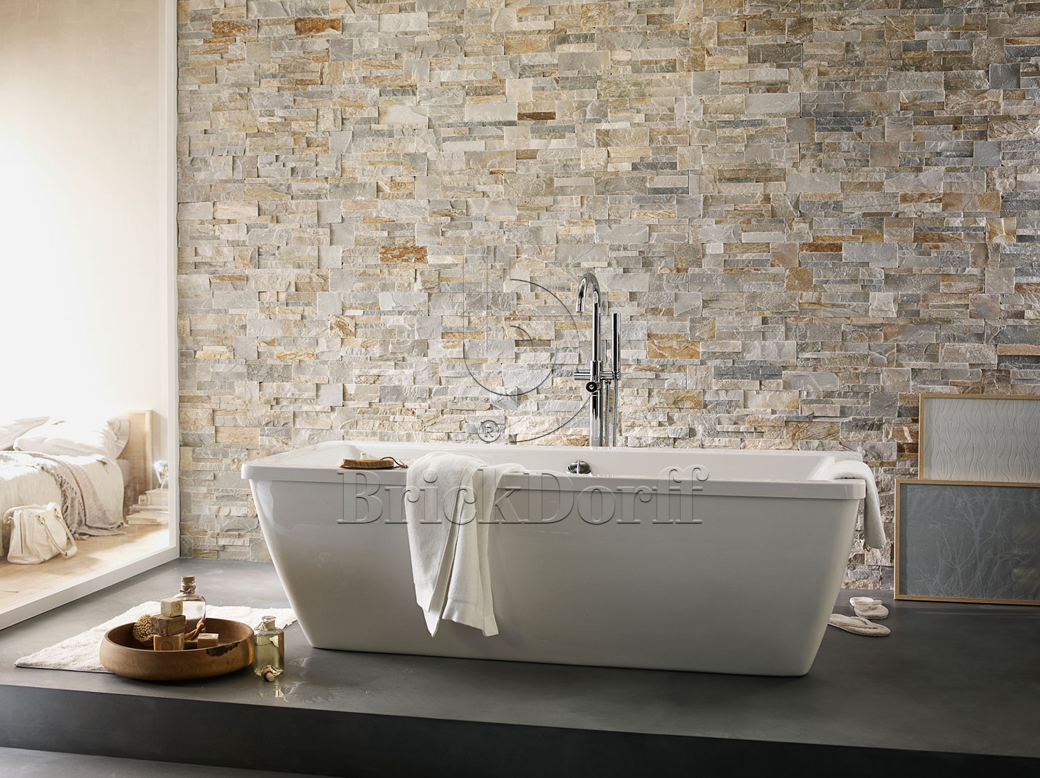 Сланец Бежевый 350*180*10\12 мм, натуральный камень для фасада и интерьера BD