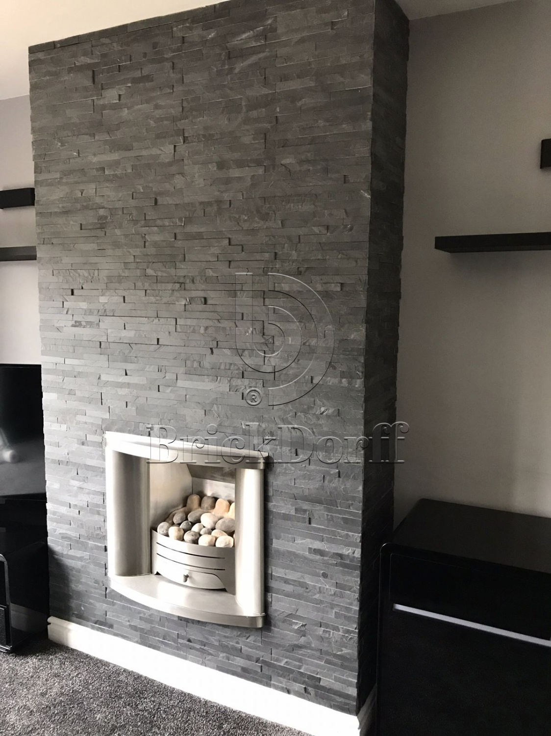 Сланец Черный-018 600*150*10-20 мм, натуральный камень для фасада и интерьера BD