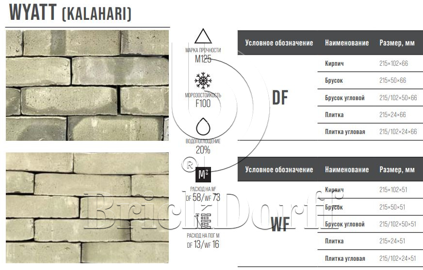 WYATT (KALAHARI) DF 215х102х66 мм, Кирпич ручной формовки Engels baksteen