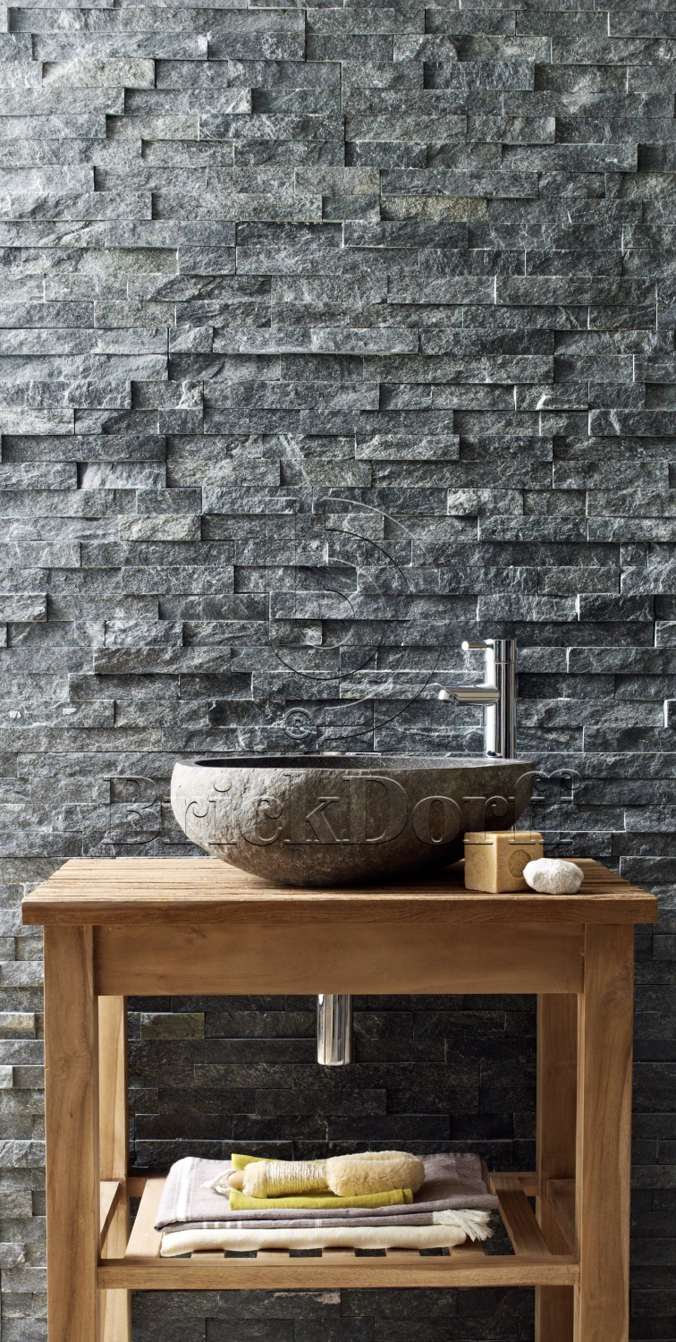 Кварцит Черный 1308H 600*150*10-20 мм, натуральный камень для интерьера и фасада BD