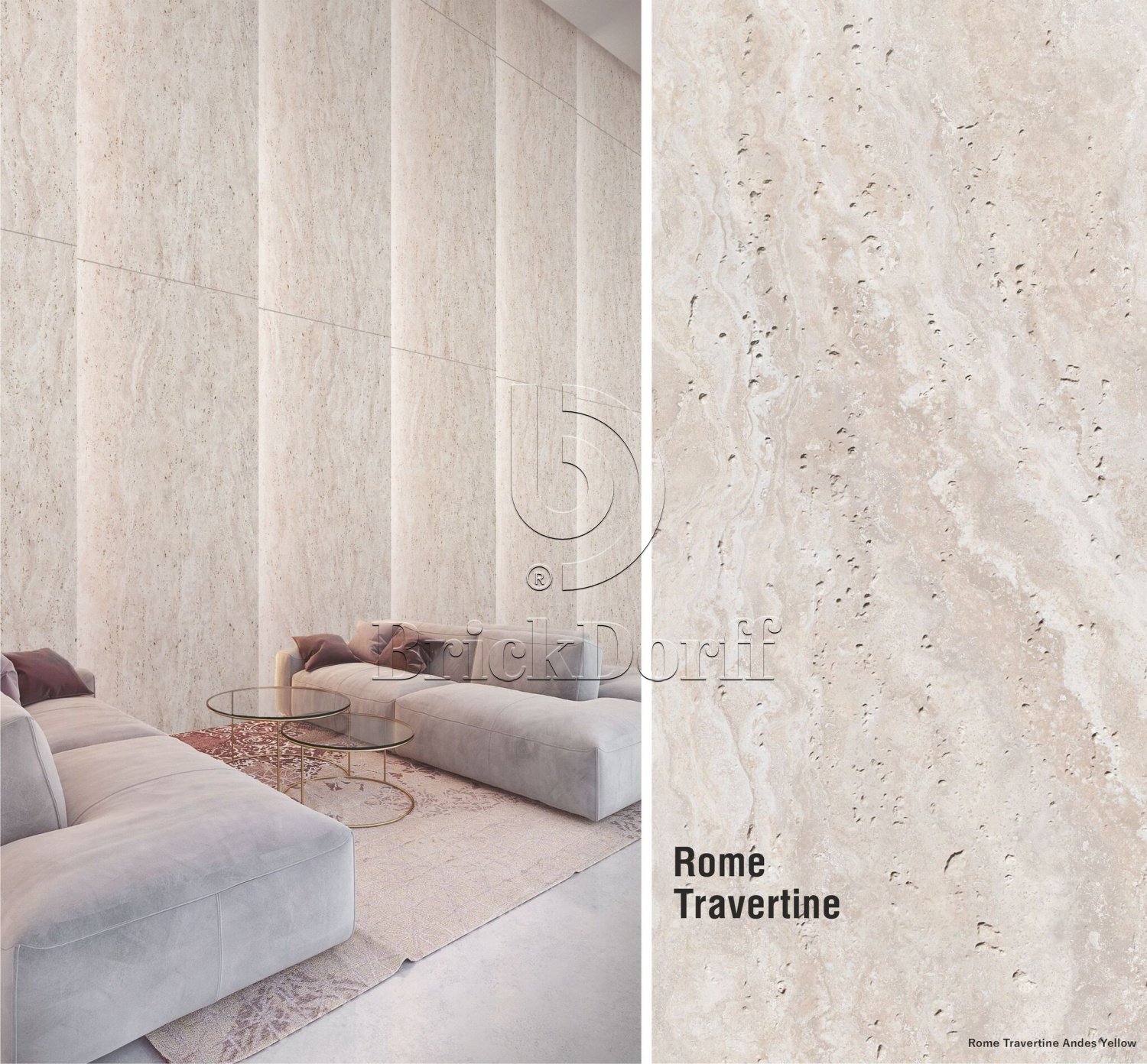 Rome Travertine Andes Gold (тёплый золотисто-бежевый травертин) — гибкий камень 3000×1200 мм