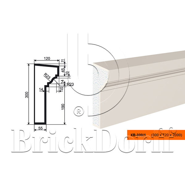 КАРНИЗ для Фасада и Интерьера - лепнина, декор из пенополистирола КВ-300/1 300*120*2000 мм