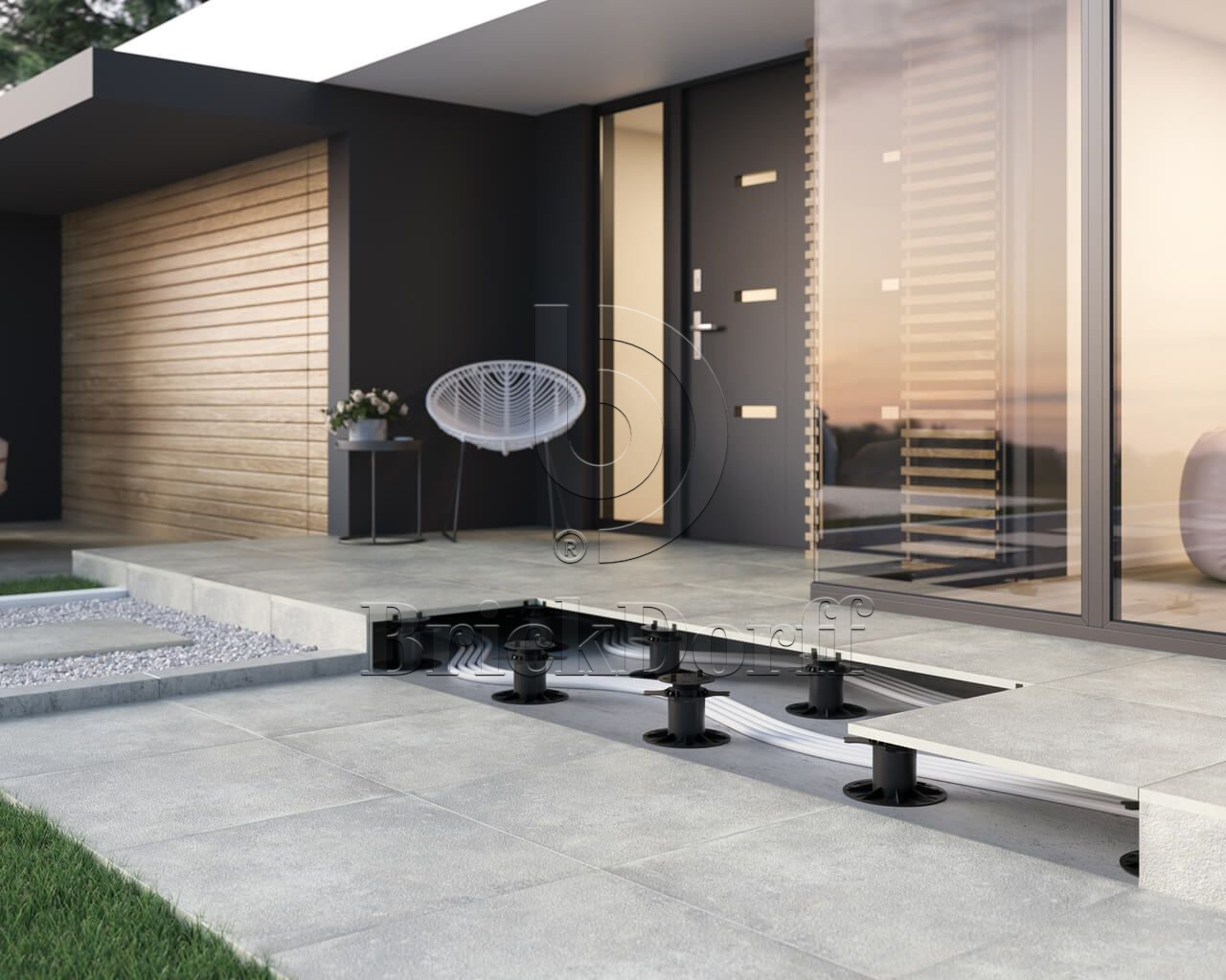 Garden Beige 20 мм тротуарная плитка уличная, противоскользящая, керамогранитная 595*595*20 мм Paradyz