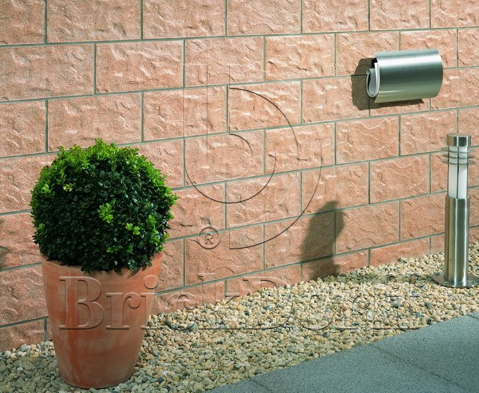 Клинкерная фасадная плитка облицовочная под камень Stroeher (Штроер) Kerabig KS 03 rose рельефная, 302*148*12 мм