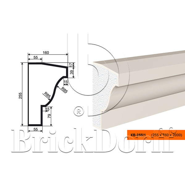 КАРНИЗ для Фасада и Интерьера - лепнина, декор из пенополистирола КВ-255/1 255*160*2000 мм