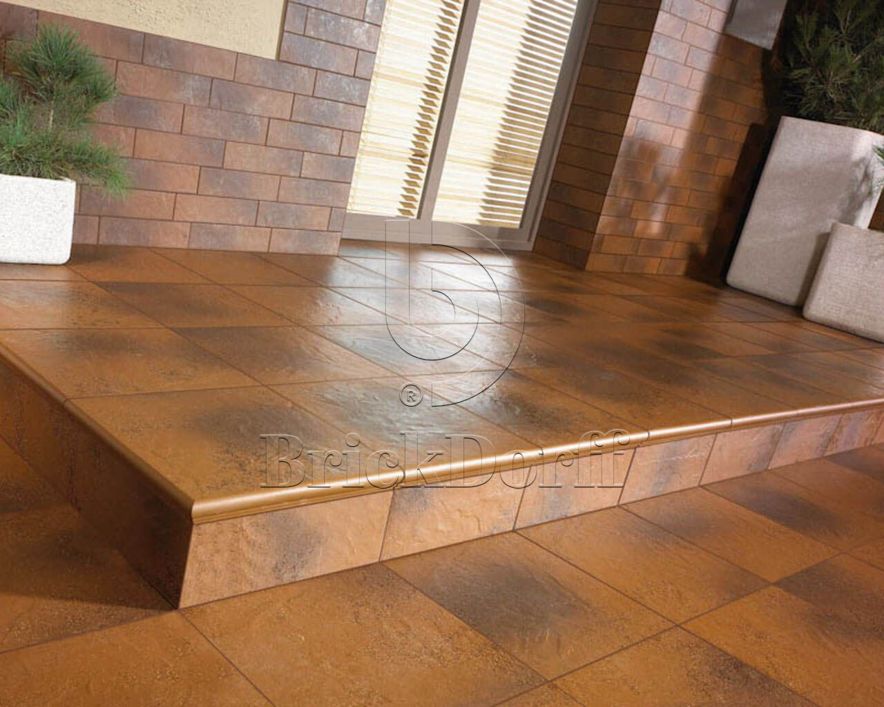 Semir Beige ступень флорентинер противоскользящая с капиносом, медный терракот 330x300x11 мм