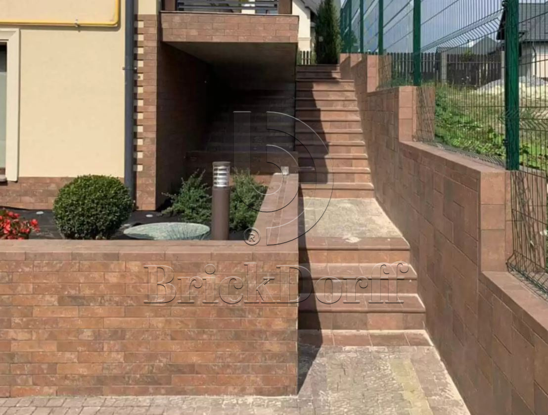 Manhattan Red Exagres 330*330*12 мм, клинкерная ступень флорентинер- с капиносом, противоскользящая