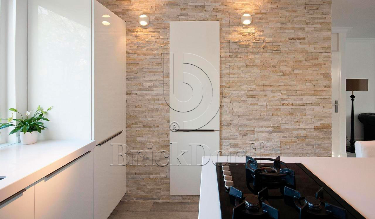 Кварцит Бежевый 600*150*10-20 мм, натуральный камень для интерьера и фасада BD